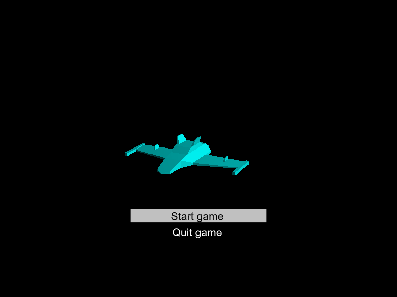 Menu scene for an arcade game, with "Start" and "Quit" buttons