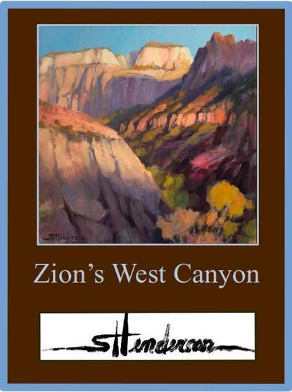 Art print of an original oil painting depicting the high cliffs of Zion National Park, with the sunlight shining across them.