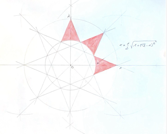 Konstruktion des Sterns mit Zirkel und Lineal sowie Formel für die Lösung
