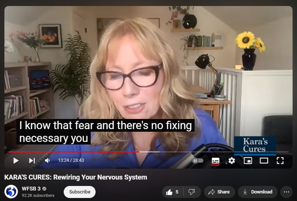 https://www.youtube.com/watch?v=kDttryQpGmA
KARA'S CURES: Rewiring Your Nervous System

98 views  Streamed live on 30 Sept 2024
Anna Runkle talks about her new book, Re-Regulated: Set Your Life from Childhood PTSD and the Trauma-Driven Behaviors That Keep You Stuck.