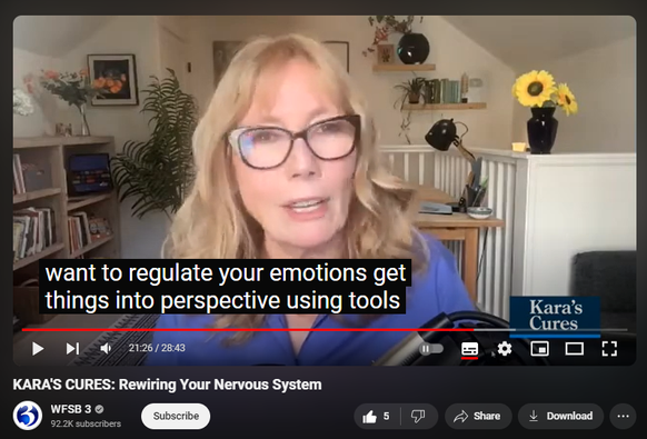 https://www.youtube.com/watch?v=kDttryQpGmA
KARA'S CURES: Rewiring Your Nervous System


98 views  Streamed live on 30 Sept 2024
Anna Runkle talks about her new book, Re-Regulated: Set Your Life from Childhood PTSD and the Trauma-Driven Behaviors That Keep You Stuck.