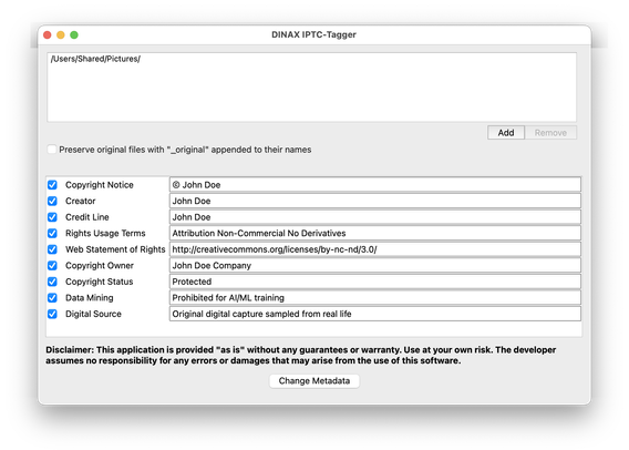 Screenshot vom IPTC-Tool von DINAX