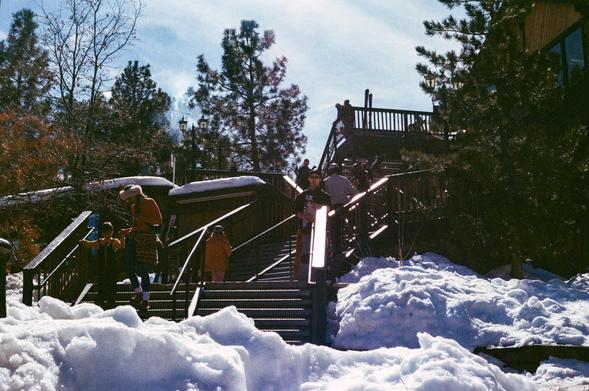 Person on a staircase in the snow