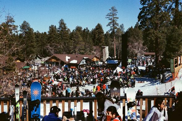 A large crowd of people at the Snow Summit ski resort