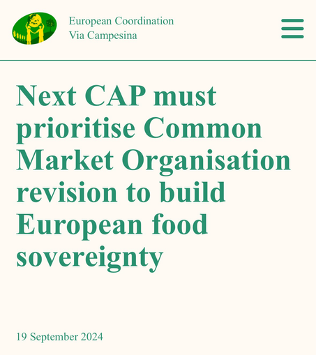 🇪🇺 Common Agriculture Policy (CAP) must prioritise Common Market Organisation (CMO) regulation to build #FoodSovereignty in EU and make sure all farmers can earn a decent income through #FairPrices. 👉https://www.eurovia.org/publications/next-cap-must-prioritise-common-market-organisation-revision-to-build-european-food-sovereignty  #FoodSystems #FoodSovereigntyNOW 