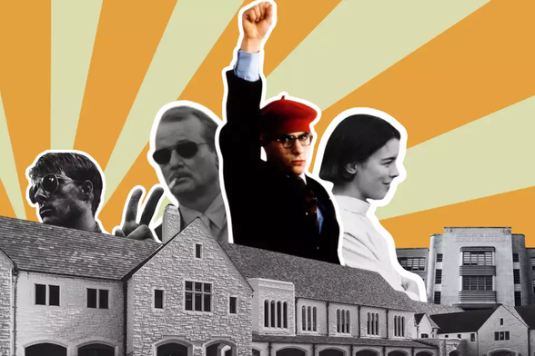 Wes Anderson's Rushmore. Collage mimicking the Rushmore movie poster with Jason Schwartzman, Bill Murray, and Olivia Williams 

Photo Illustration by Gwen Howerton
