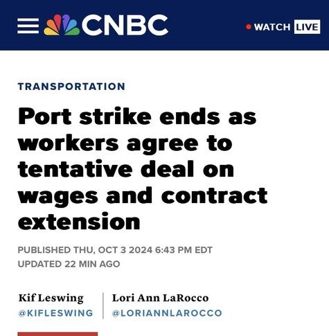 Port strike ended 