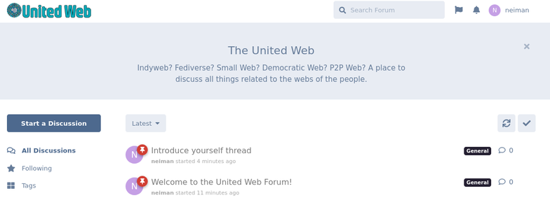 A screenshot of The United Web forum