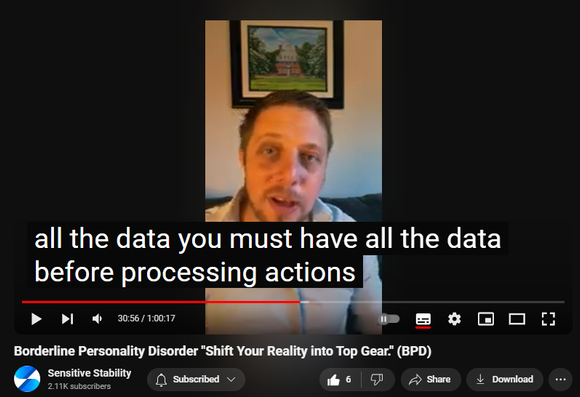 https://www.youtube.com/watch?v=Uu3B0h1ZNlI
Borderline Personality Disorder "Shift Your Reality into Top Gear." (BPD)
55 views  2 Oct 2024
In this episode of the BPD Live Show with Sensitive Stability, host Kevin Reynolds discusses the topic "Shift Your Reality into Top Gear". As a BPD survivor himself, Kevin provides insights into his process of coaching clients through BPD, emphasizing the importance of personal connections and understanding individual stories.