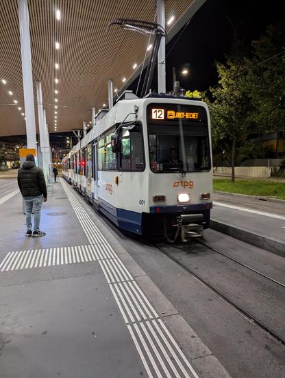 Un tram tpg Duewag à la station frontière de Moillesulaz