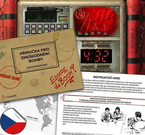 A screenshot of the mobile Bomb Defuse Game App Escape the BOOM! and some Czech Manual Pages