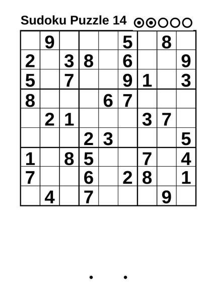 A large print A5 Sudoku puzzle, level 2 difficulty.
