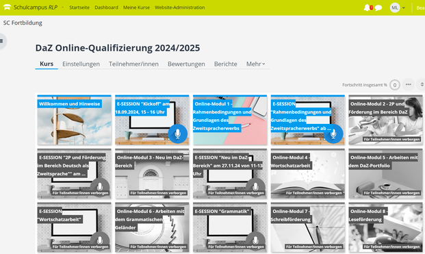 Screenshot Kursübersicht Schulcampus