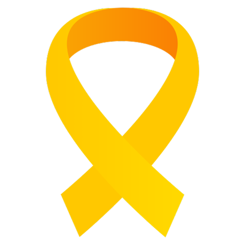 a yellow ribbon with a white background is crossed over