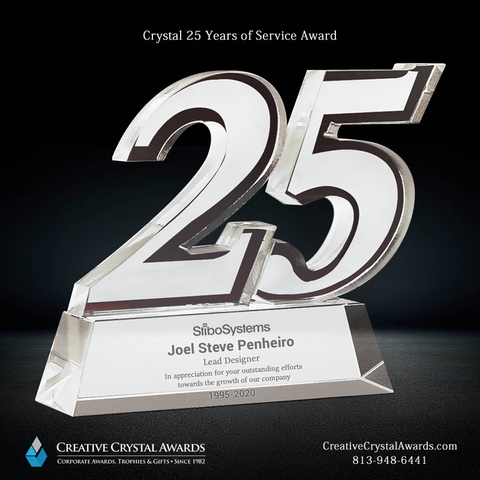 Crystal years for service award, crystal 25 years of service award, crystal anniversary award, crystal 25 year anniversary award, crystal service award for 25 years of service, crystal 25 year award, employee service awards for 25 years, corporate crystal award, crystal 25 award, high end crystal awards, Creative Crystal Awards USA β crystal awards supplier USA