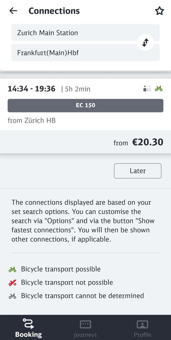 End of the connection page, showing the bicycle logos:
- green = available
- red = unavailable
- grey = unknown