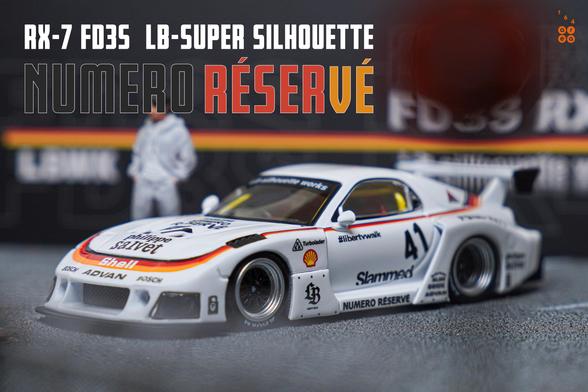 A left side of Mazda RX-7 FD3S, LB-Super Silhouette, Numero Réservé livery by iNNO64 in 1:64 scale on AREA 164