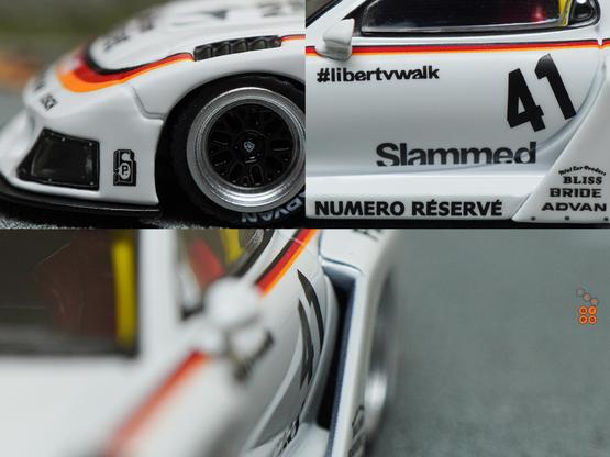 Some close-up shots of Mazda RX-7 FD3S, LB-Super Silhouette, Numero Réservé livery by iNNO64 in 1:64 scale on AREA 164