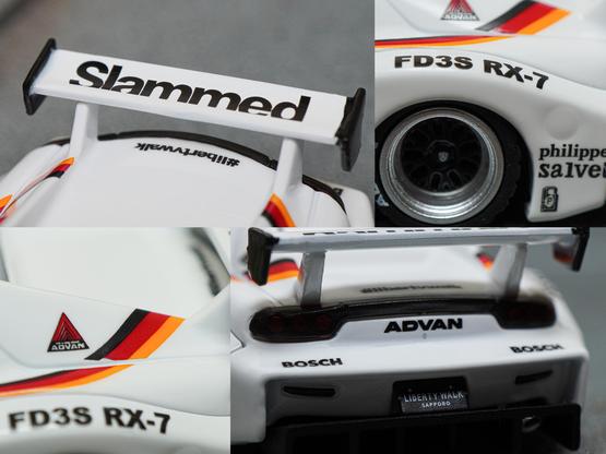 Some close-up shots of Mazda RX-7 FD3S, LB-Super Silhouette, Numero Réservé livery by iNNO64 in 1:64 scale on AREA 164