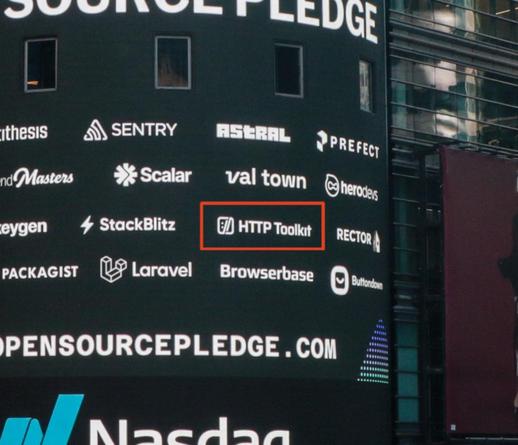 The previous image zoomed in, showing the HTTP Toolkit logo front & center in the list of first-wave open source pledge companies.