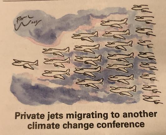 Cartoon: private jets migrating to another climate change conference