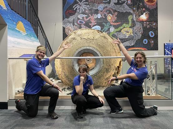 Solid motor casing of spent stage from an Indian rocket displayed at Scitech, Perth