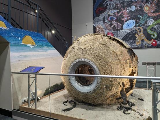 Solid motor casing of spent stage from an Indian rocket displayed at Scitech, Perth