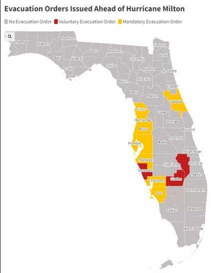 Florida counties under mandatory Evacuation order
Source floridadisaster.maps.arcgis.com