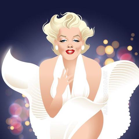 Ilustración digital de Marilyn Monroe en la película La tentación vive arriba, dibujada por Alejandro Mogollo