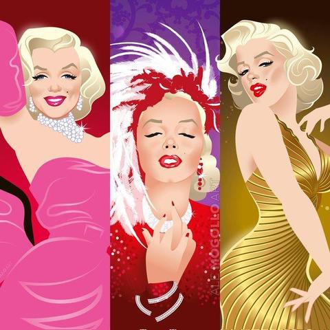 Ilustración digital de Marilyn Monroe en tres de sus película más famosas, dibujada por Alejandro Mogollo