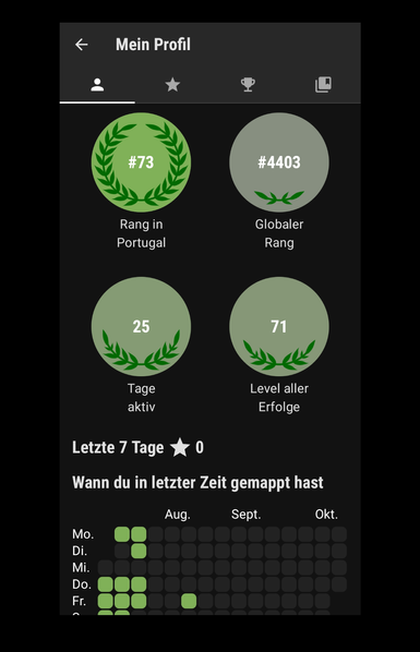 My current Open Street Map ranking inside the Street Complete app. I'm currently ranking on the 73rd overall spot in Portugal.