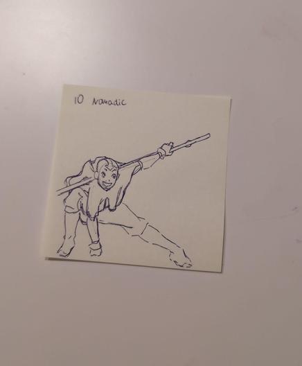 Inktober Day 10: Nomadic
Aang - Avatar: The Last Airbender

ballpoint sketch on a yellow sticky note