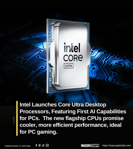 a processor intel core ultra 200s series desktop chip with color blue technology bacground.