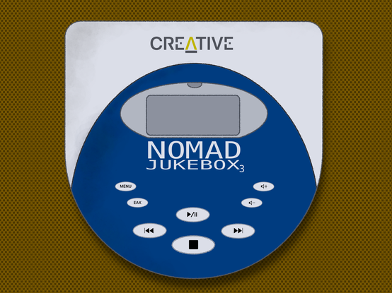 A simple drawing of a Nomad Jukebox 3 digital audio player device by the company, Creative. This model resembled a Sony Discman CD player even though it did not use CDs.