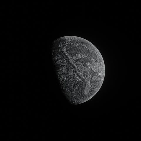a black and white 3D planet construct with the satellite views of North Carolina, USA