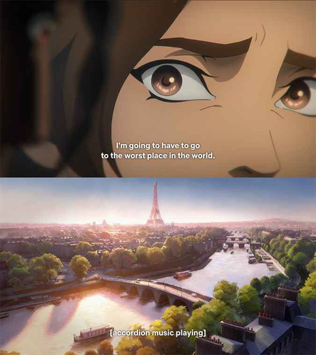 Lara Croft réalise qu’elle va devoir aller “dans le pire endroit du monde”.
L’image du dessous montre la ville de Paris.