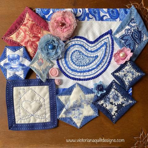 A collection of blue & pink elements. 