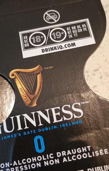 The wrapping packaging for Guinness non alcoholic beer shows said symbols on it