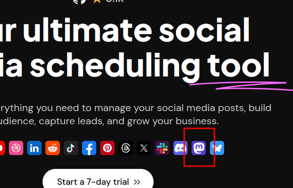 Postfiz website screenshot highlighting the Mastodon logo