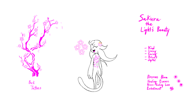 Sakura, the Beauty’s Light is a young and very happy child with very beautiful cherry blossom tree tattoos on her back, which was gifted to her from the Spirit Tree to bring beauty and love to all living things across Nibel. She loves being with her friends, bringing love and care to all those dearest to her, and taking care of her first glowing flowers and a big cherry blossom tree the first she learned to create with her light. Sakura is the young spirit of spring who can give life and beauty to all living nature across Nibel, so here are her abilities. First is blossoms bloom, the light of creation Sakura can bring flowers, plants, trees to life, just like Ty and Naomi (I love them so much ^v^). Second is healing essence, a calming and tranquil power filled with harmony and balance to help other spirits sooth over stress, shock, and trauma. Third is never-ending love, whenever there's an argument between the two spirits once passing by, Sakura used it to bring them together and they fall in love of romance, inseparable. Fourth and the most active at maximum is embodiment, once Sakura reached her full power it's a matter between life and death, beauty and violence, She'll use it to bring an end to those who seeks darkness and Decay all across Nibel. Once spring has sprung, Sakura will bring love and beauty to not just across Nibel, but to the whole world that'll change for a much new better life forever. 🌸