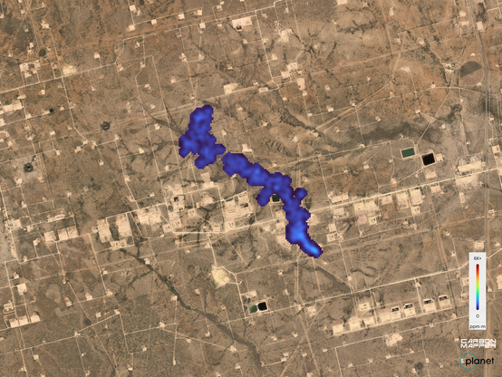 Methane plume, visible in an oil field in Permian Basin, Texas