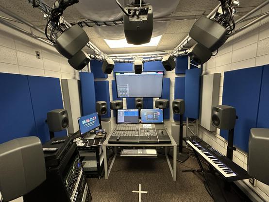 Montana State’s immersive audio studio. Cozy, and packed with 20 GenElec speakers…