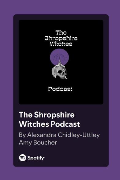 A picture of our logo. The writing reads 'the Shropshire witches podcast'