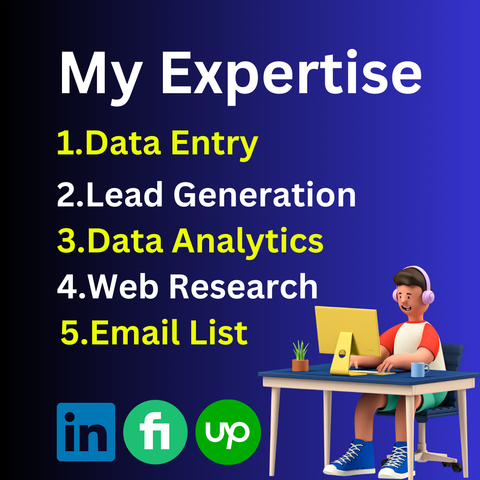 
With over 4 years of experience, I specialize in helping businesses streamline their operations and grow with my skills in: 
I then list five key services I offer:

Data Entry – Emphasizing speed and accuracy in managing large amounts of data.
Lead Generation – Focusing on finding quality, targeted business leads.
Data Analytics – Turning data into actionable insights for better decision-making.
Web Research – Conducting in-depth research for valuable information.
Email List Building – Crafting well-curated email lists for effective communication and marketing.
The post closes with a business brief, hashtag #VirtualAssistant, and other related hashtags. No extra imagery or detailed formatting makes the post clear and straightforward for all users.

#DataEntry #LeadGeneration #DataAnalytics #WebResearch #EmailMarketing #BusinessGrowth #VirtualAssistant




