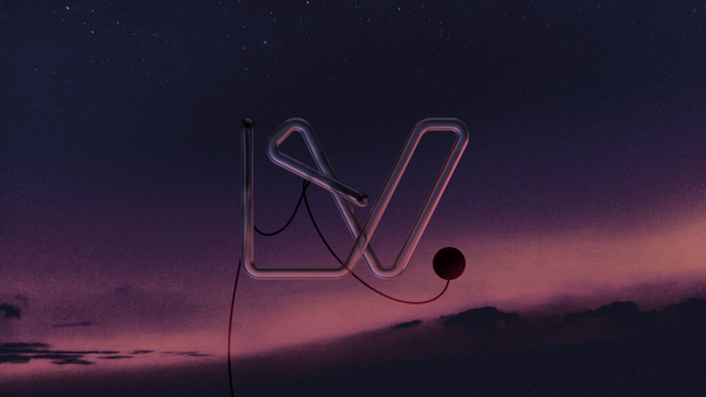 A soft dark evening sky with film grain. A neon sign spelling out "LYV" floats in front, currently turned off!