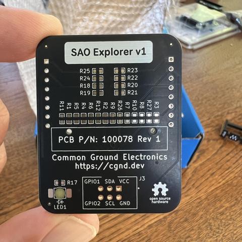 Bottom side of “SAO Explorer” PCB for Hackaday Supercon SAO context.
