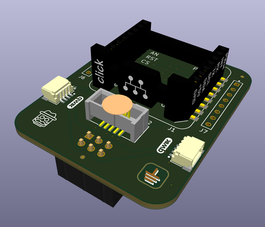 3D render of “SAO Explorer” PCB for Hackaday Supercon SAO context.