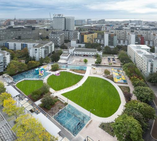 Computer-Themen-Spielplatz in Helsinki-Ruoholahti, Luftbild