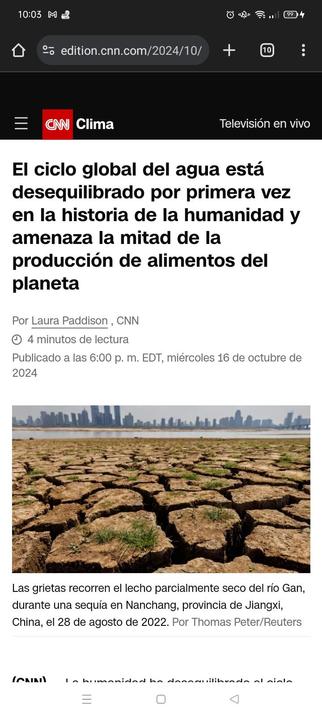 El ciclo global del agua está desequilibrado por primera vez en la historia de la humanidad y amenaza la mitad de la producción de alimentos del planeta

Pantallazo de la noticia ilustrada con la imagen del lecho de un río agrietado debido a la falta de agua en su curso