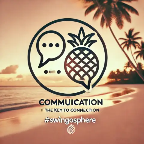 Image of pineapple and communication bubble over a sunset beach